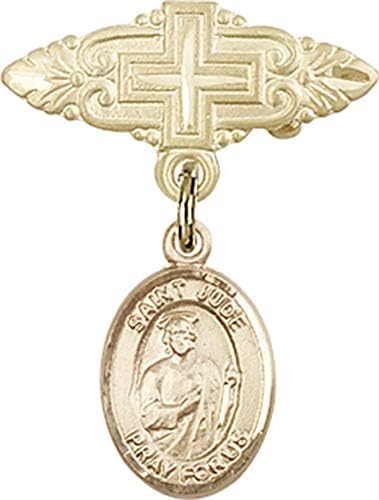 Детски икона Jewels Мания за талисман на Св. Юда Таддеуса и игла за бейджа с Кръст | Детски иконата със златен пълнеж с талисман