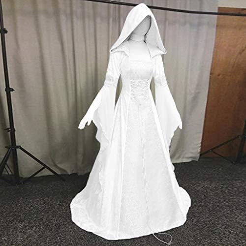 Средновековна рокля вещици, винтажное рокля-наметало на вещица с качулка, ръкав тръба, средновековна сватбена рокля, рокля за cosplay