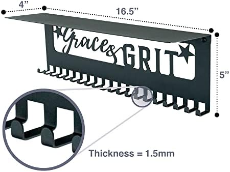 Закачалка за медали Grace & Grit и рафт за обувки -Лесен за инсталиране метален държач за награди на стената - Нашата стойка за