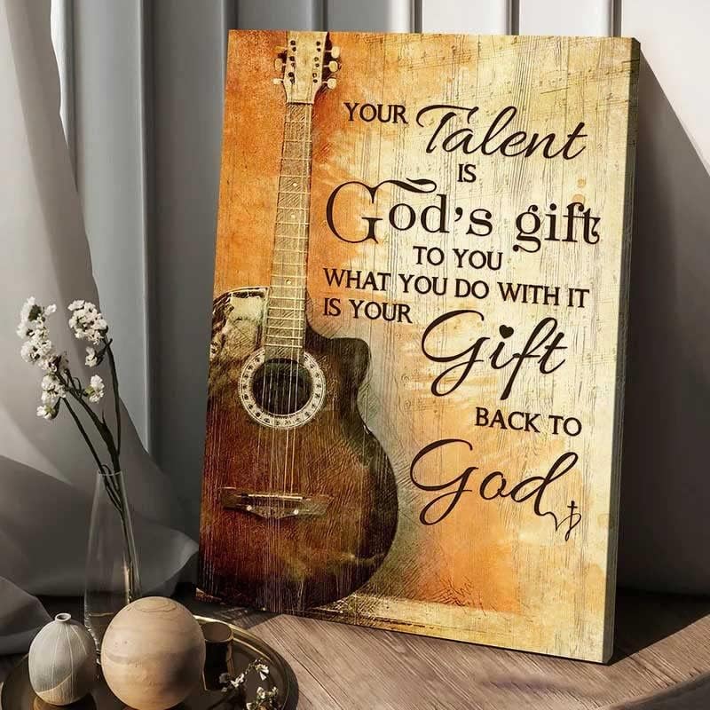 Рисунка на стената с китара, Твоят Талант е дар от Бога за Тебе, Подарък За сина си, Който Обича Китара, Плакати За Декорация на