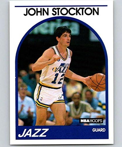 1989-90 NBA Hoops #140 Джон Стоктън, Юта Джаз, Инаугурационная баскетболно карта с лиценз Hoops (Стоковое снимка. В близост до с Мента или по-добър)