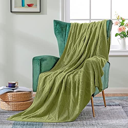 Вязаное Одеяло TREELY Кабел, Светло Зелено, цвят на Авокадо, Вязаное Одеало за Диван-легло, Уютно и Меко Домашно Декоративно Вязаное