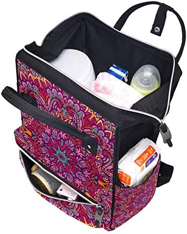 Inhomer Чанта за Пелени с Цветя Модел под формата на Мандала, Пътни Чанти за Майки, Раница за Пелени с Голям Капацитет за Грижа