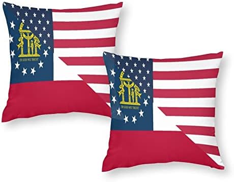 Американският флаг и знамето на щата Джорджия, Комплект от 2 покрива възглавница, Квадратни Калъфки за мека мебел, Спални, Автомобили,