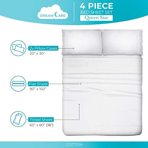 Кърпи DREAMCARE от памук за легла Queen-Size - Комплект от 4 теми с дълбочина до 16 инча - Брой нишки 1000 - Комплект памучни
