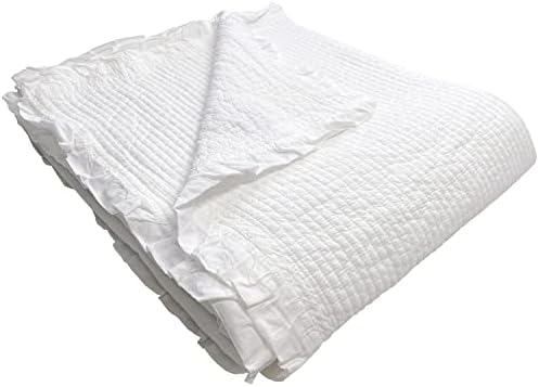 Покривка за легло от памук с волани, Одеяло – Легло размер Twin Size 63 x 83 инча - Меки и дишащи Ватирани одеала с пигментной
