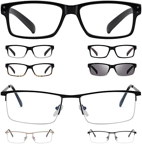 Очила за четене GUD 8 Двойки Леки Класически Правоъгълни Ридеров за Жени и Мъже +2,50