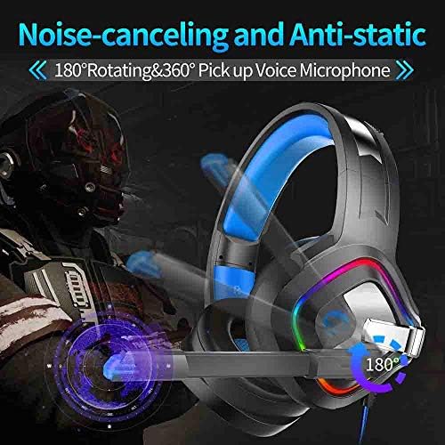 Детска слушалки Ps4 с микрофон цвят Черен, Въздушни Слот за Слушалки, Led Светлини с Шумопотискане над ухото, за преносими PC, Xbox