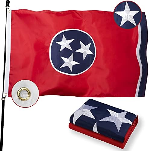 Луксозен флаг Тенеси размер 3x5 метра за улица, знамена на щата Тенеси, трайни, двустранни, от ултра силна найлон, с бродирани звезда,