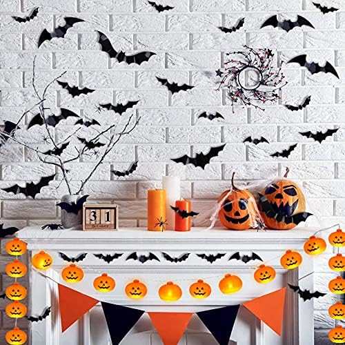 Дизайнерски декорации за Хелоуин в помещенията, включват гирлянди от тикви, набор от стикери с инхалатор мишки и поддельную мрежа
