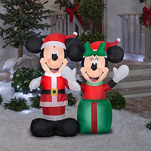 Коледна Надуваема сцена Дядо коледа с Мики и Мини маус и Gemmy височина 4 фута с Въздушно охлаждане Disney