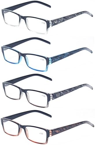 Очила за четене Kerecsen, 4 на Двойки, Модни Очила за четене с Пружинным тръба на шарнирна Връзка, Очила с Отлично Качество