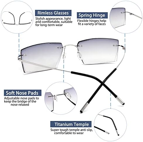 K. LAVER Бифокални Очила за четене без Рамки за Мъже Жени 3,5 Брилянт Анти-синя Светлина Бифокални Очила За Четене UV400 Защита