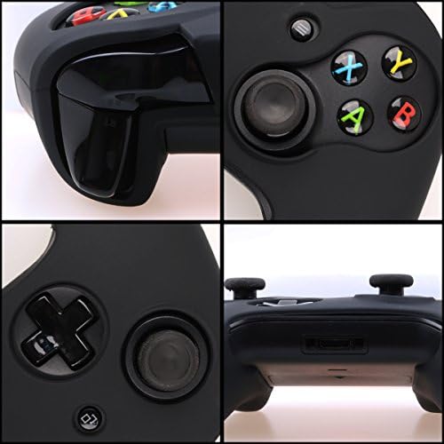 Мек силиконов калъф Pandaren от дебела кожа за комплект контролери за Xbox One (черна кожа X 1 + дръжка за палеца X 2)