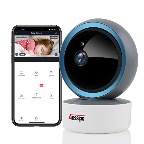 Следи бебето Anssipo с камера и аудио, Домашни охранителни Камери, Wi-Fi в закрити помещения с нощно виждане 2K, откриване на движение
