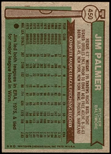 1976 Topps 450 Джим Палмър Балтимор Ориолс (Бейзболна картичка) VG/EX+ Ориолс