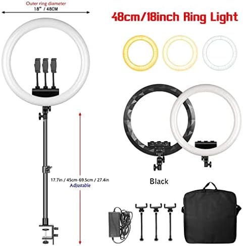 ZCMEB 18-инчовата тънка пръстеновидна led лампа за самостоятелно снимане на видео със скоба за телефон-статив, подходяща за студия