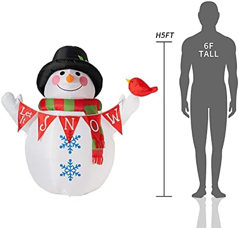 Kurala Коледен 5-Крак Надуваем Снежен човек с Въртящи се Цветни led Светлини, Коледни Надуваем подарък за площи, улици, партита,