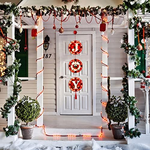 Jpfezry Коледна Украса за врати - Светещ знак на Радост за входната врата, Домашно прозорци, Стени, Коледен Декор за помещения и
