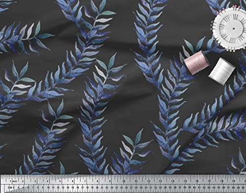 Плат за шиене от черен памучен воал Soimoi с принтом под формата дафинови листа с ширина 58 см