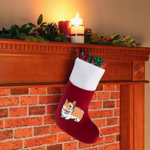 Коледни Чорапи за Кученца Corgi с Плюшено Камина, Висящи за Домашен интериор Елхи