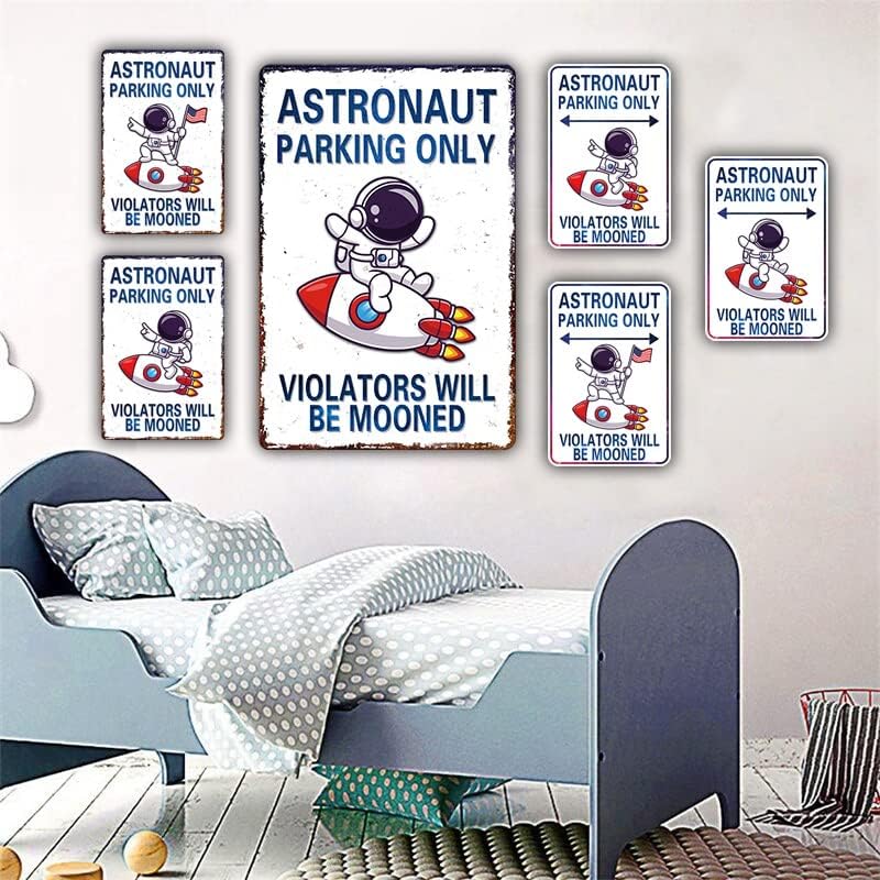 Знак Паркинг само за Астронавти, Тематичен Декор Спални в Космически стил, Интериор на Детска Стая За Момчета 8 x 12 см (936)