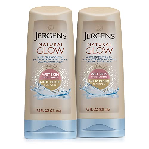 Лосион за тяло Jergens Natural Glow Wet Skin За самостоятелно слънчеви бани в душата си, за светла /Средна кожата (опаковка от 2